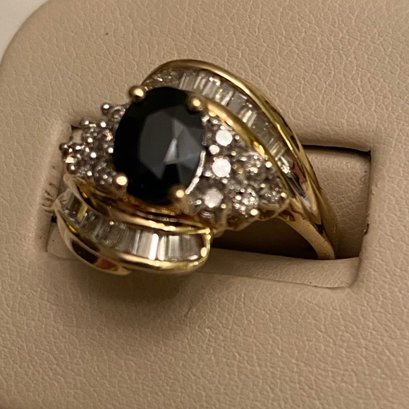 Natural 1.99 Cts Sapphire & Diamond Cluster 14K Yellow Gold Ring Sz 9.5 - Picture 3 of 11